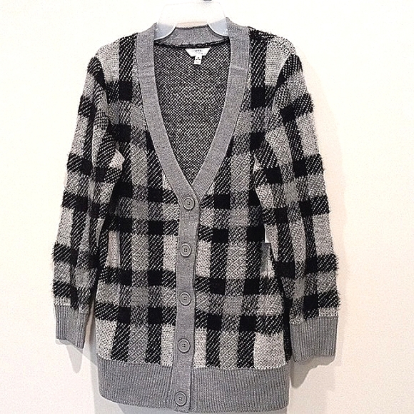 Time and Tru Women's Eyelash Patterned Cardigan, Black Plaid. Size M - Picture 6 of 13